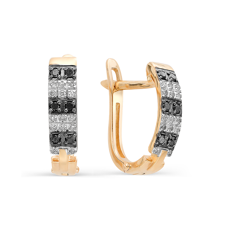 Серьги из красного золота с камнями Бриллиант, Черный бриллиант