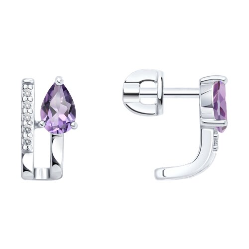 Cercei Pusete din argint  cu pietre Cubic Zirconia Incolor, Ametist