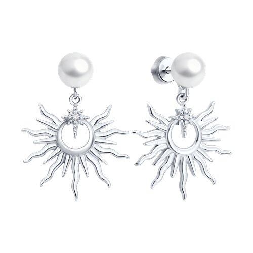 Cercei Pusete din argint  cu pietre Cubic Zirconia Incolor, Perla Imit.