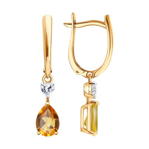 Cercei Suspendați din aur roșu cu pietre Cubic Zirconia Incolor, Citrin