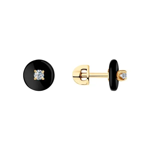 Cercei Pusete din aur roșu cu Cubic Zirconia Incolor, Agat negru