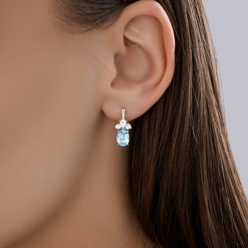 Cercei din argint  cu pietre Cubic Zirconia Incolor, Topaz albastru