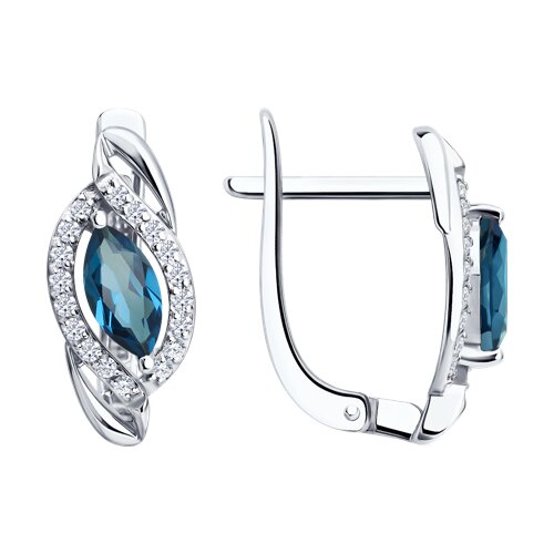 Серьги из белого золота с камнями Фианит, Топаз London