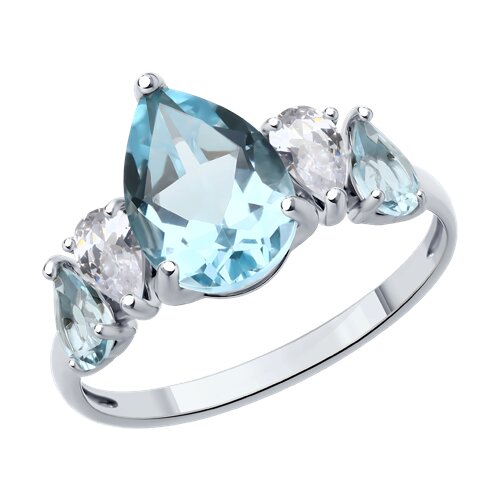 Inel din argint  cu pietre Cubic Zirconia Incolor, Topaz albastru