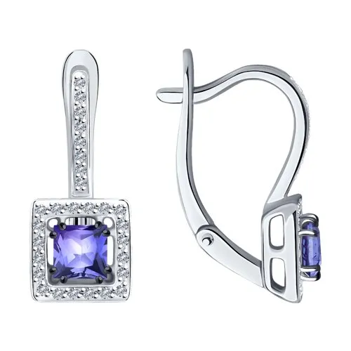 Cercei din aur alb cu Diamant, Tanzanit