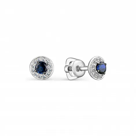 Cercei Pusete din aur alb cu Diamant, Safir