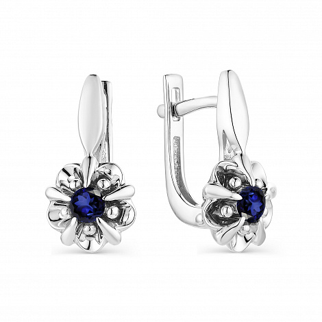 Серьги из белого золота с камнями Сапфир