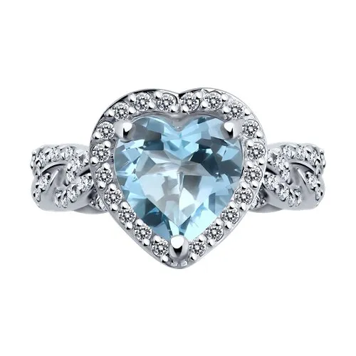 Inel din aur alb cu Cubic Zirconia Incolor, Topaz albastru