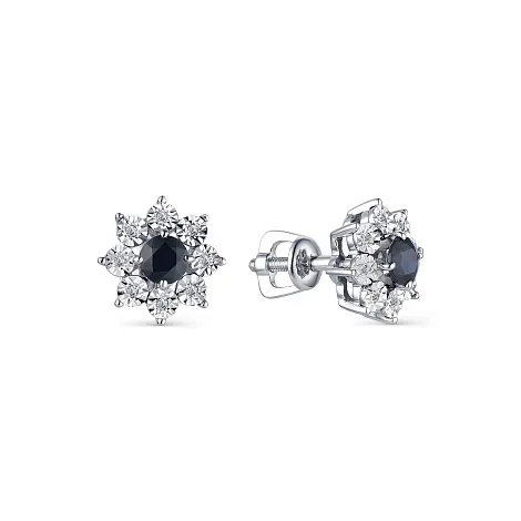 Cercei Pusete din aur alb cu Diamant, Safir