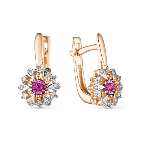 Серьги из красного золота с камнями Бриллиант, Рубин