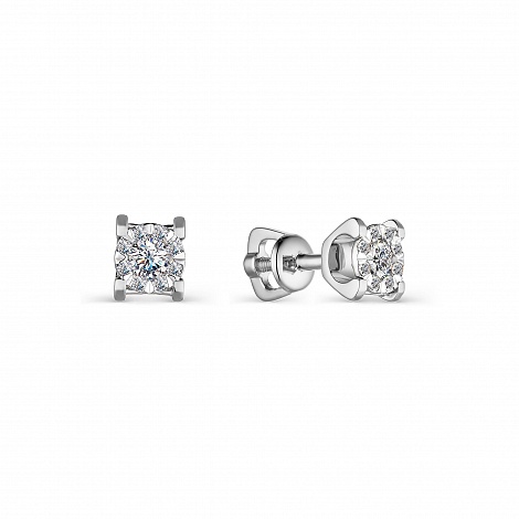 Cercei Pusete din aur alb cu pietre Diamant