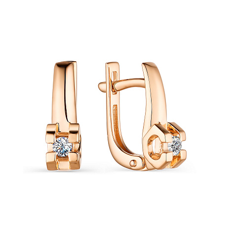 Серьги из красного золота с камнями Бриллиант