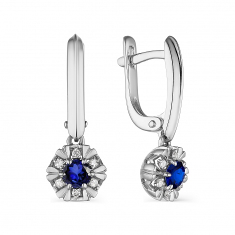 Cercei Suspendați din aur alb cu pietre Diamant, Safir
