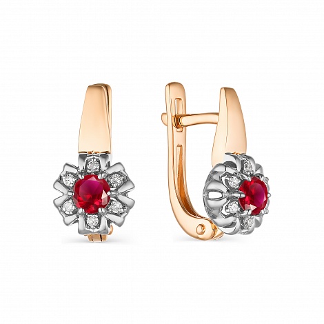 Серьги из красного золота с камнями Бриллиант, Рубин