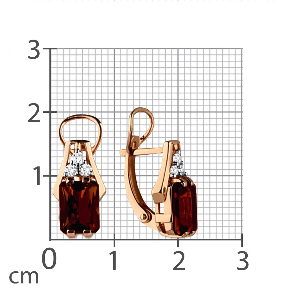 Cercei din aur roșu cu Cubic Zirconia Incolor, Granat