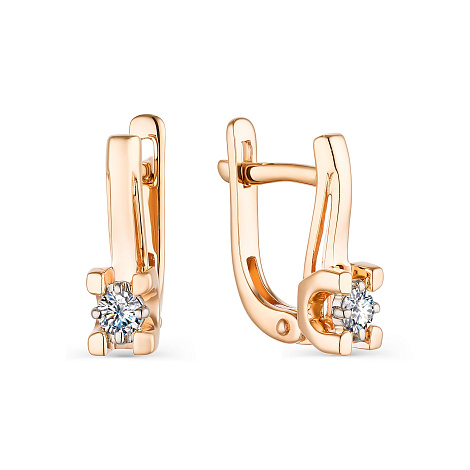 Серьги из красного золота с камнями Бриллиант