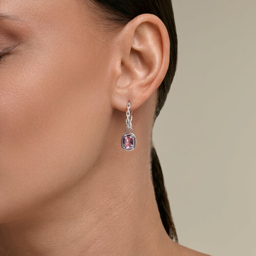 Cercei Creole din argint  cu pietre Ametist