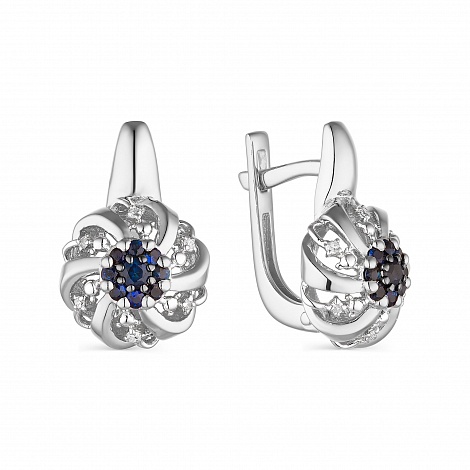 Серьги из белого золота с камнями Бриллиант, Сапфир