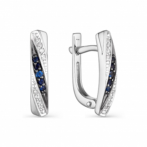 Cercei din aur alb cu pietre Diamant, Safir