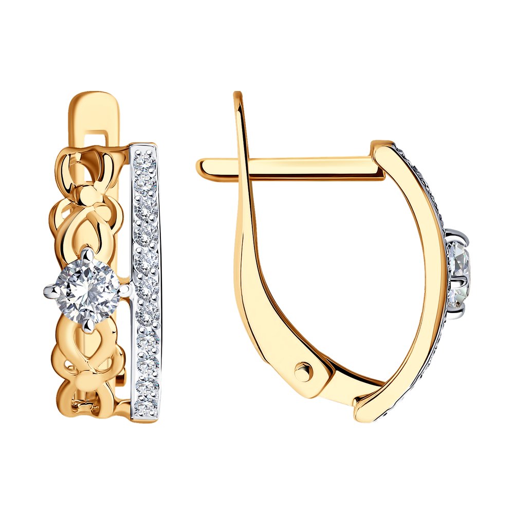 Cercei din aur roșu cu pietre Cubic Zirconia Incolor
