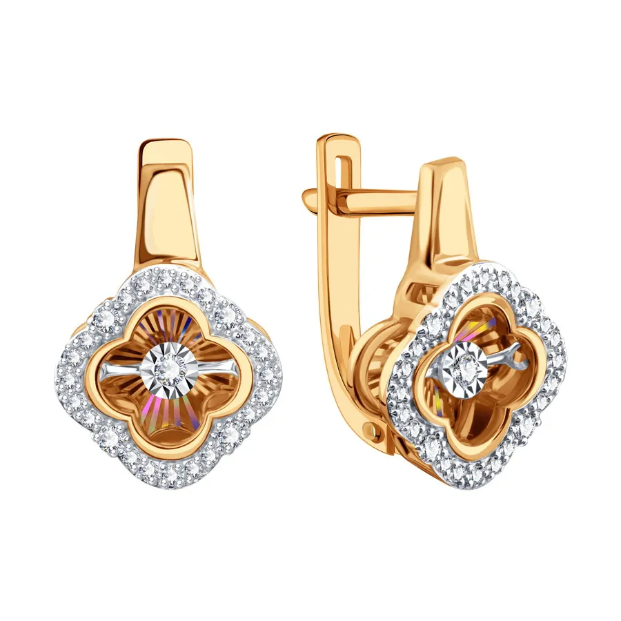 Серьги из красного золота с камнями Бриллиант