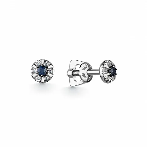 Cercei Pusete din aur alb cu Diamant, Safir