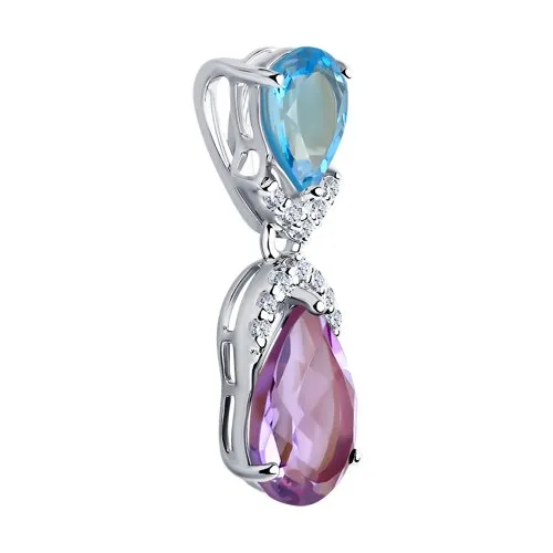 Pandantiv din argint cu Cubic Zirconia Incolor, Ametist și Topaz albastru