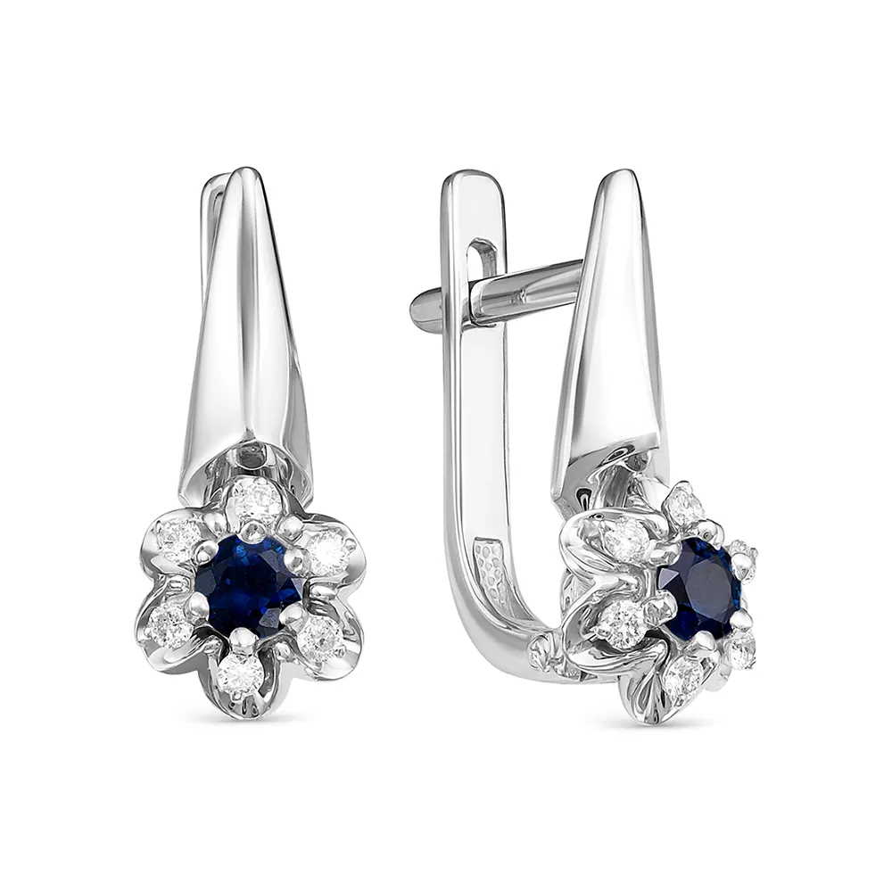 Cercei din aur alb cu Diamant, Safir