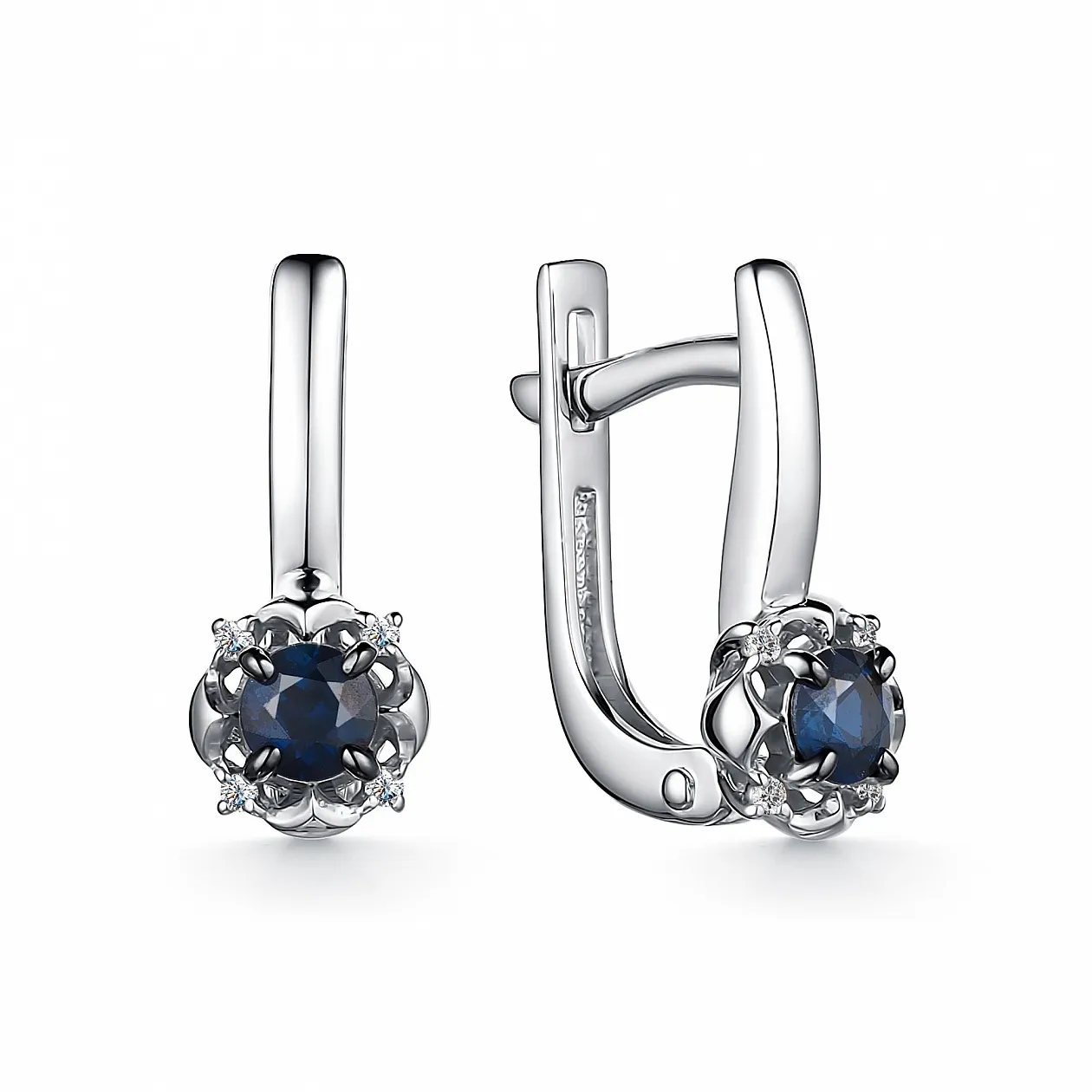 Cercei din aur alb cu Diamant, Safir