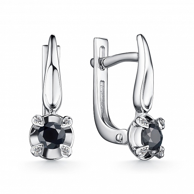 Серьги из белого золота с камнями Бриллиант, Сапфир