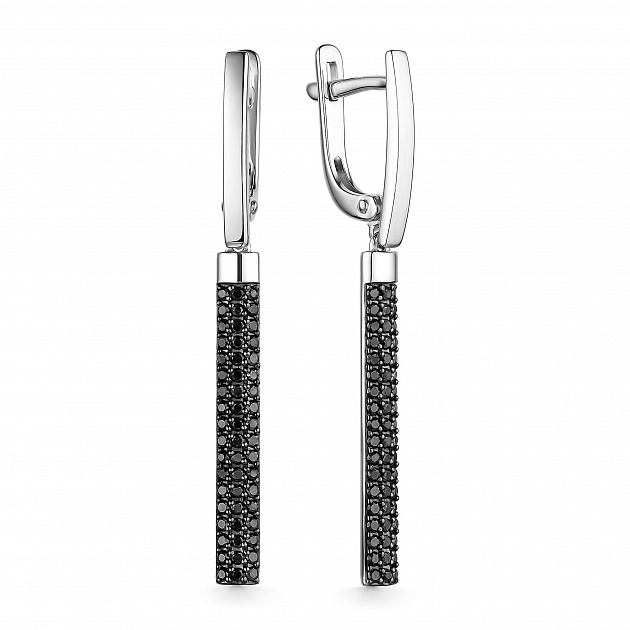 Серьги Длинные из белого золота с камнями Черный бриллиант