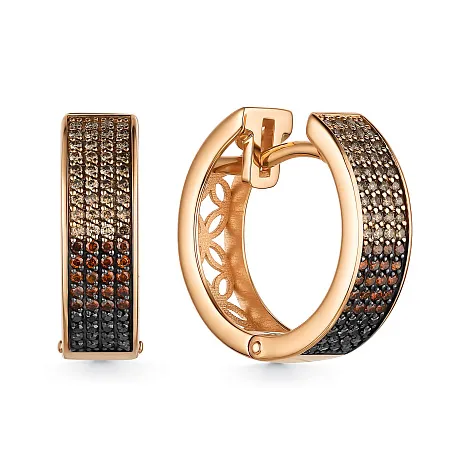 Cercei Creole din aur roșu cu Diamant negru, Diamant Cognac și Diamant Maro