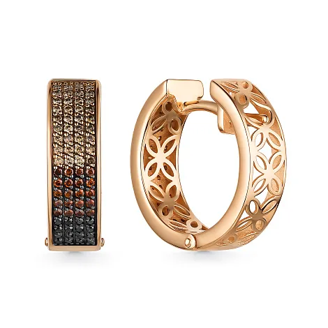 Cercei Creole din aur roșu cu Diamant negru, Diamant Cognac și Diamant Maro