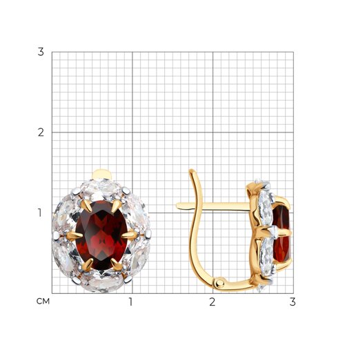 Cercei din aur roșu cu pietre Cubic Zirconia Incolor, Granat