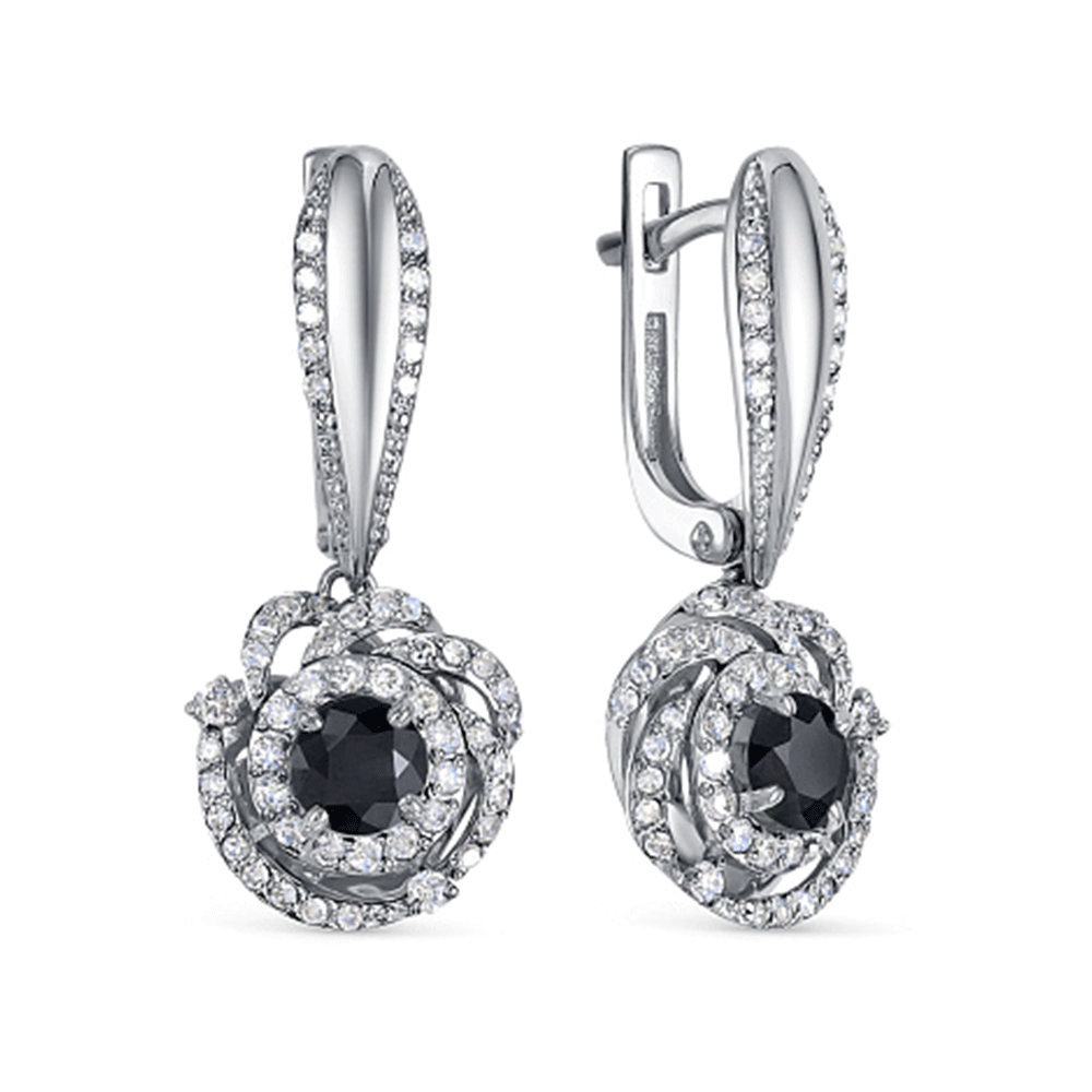 Cercei Suspendați din aur alb cu pietre Diamant, Safir