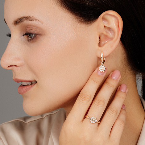 Серьги Длинные из красного золота с камнями Бриллиант