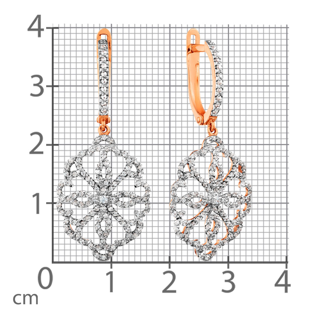 Cercei Suspendați din aur roșu cu pietre Cubic Zirconia Incolor