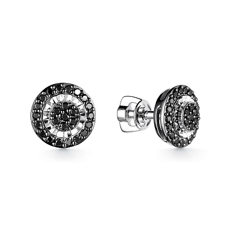 Cercei Pusete din aur alb cu pietre Diamant negru