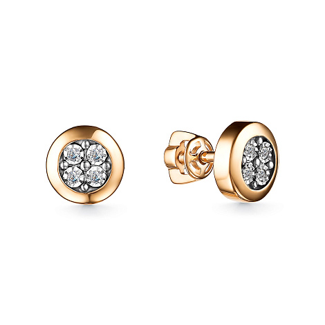 Серьги Пусеты из красного золота с камнями Бриллиант