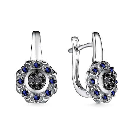 Cercei din aur alb cu pietre Diamant negru, Safir