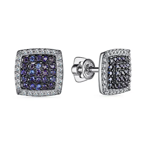 Cercei Pusete din aur alb cu Diamant, Safir