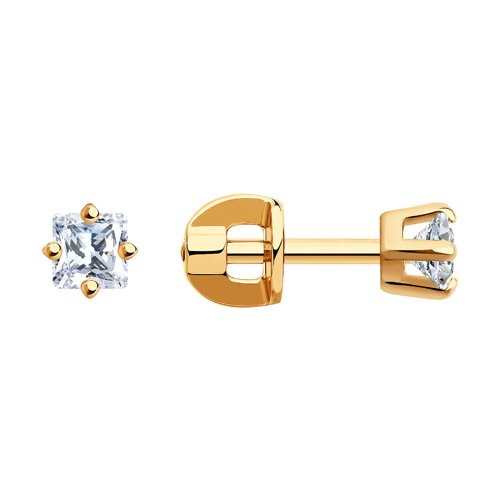 Серьги Пусеты из красного золота с камнями Фианит