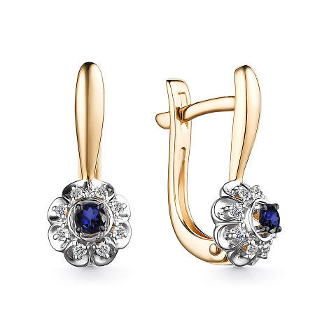 Серьги из красного золота с камнями Бриллиант, Сапфир