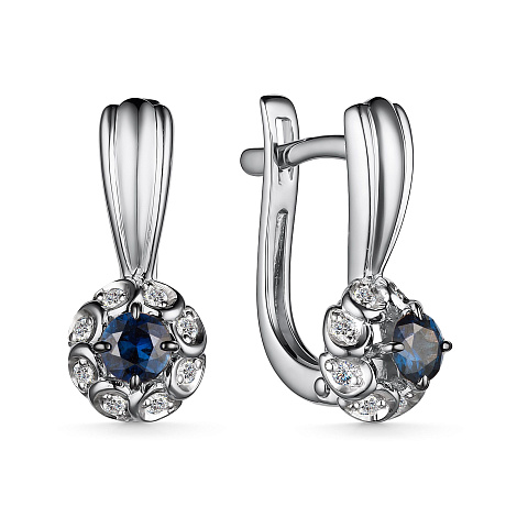 Cercei din aur alb cu pietre Diamant, Safir