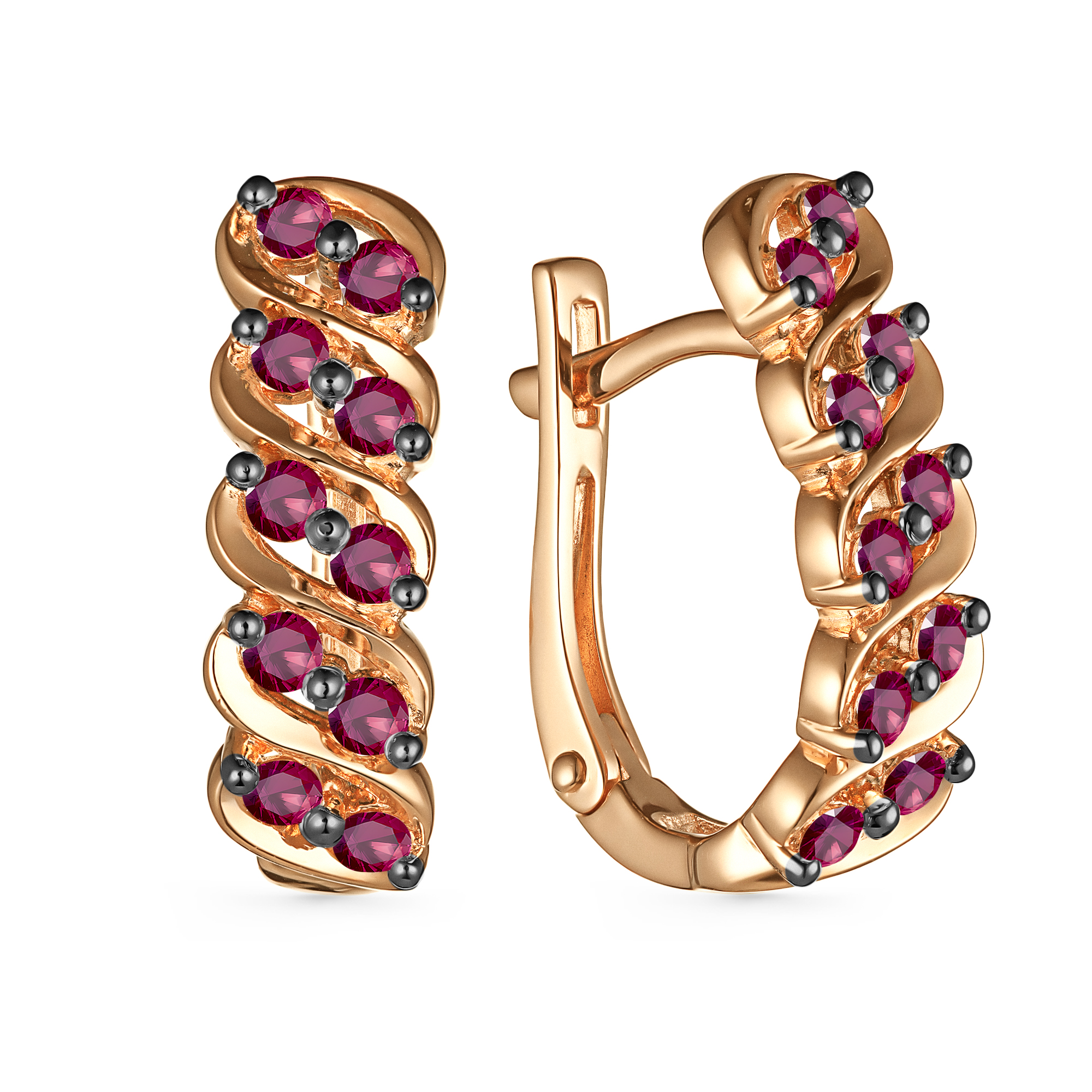 Cercei din aur roșu cu pietre Rubin