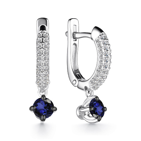 Серьги Длинные из белого золота с камнями Бриллиант, Сапфир