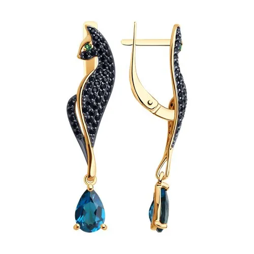 Cercei Suspendați din aur roșu cu Cubic Zirconia Verde, Cubic Zirconia Negru și Topaz London