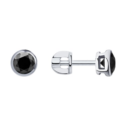 Cercei Pusete din aur alb cu pietre Diamant negru