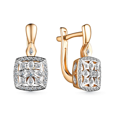 Серьги из красного золота с камнями Бриллиант