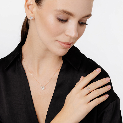 Серьги Пусеты из красного золота с камнями Бриллиант